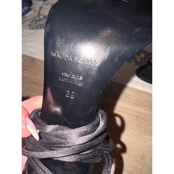 Magda Butrym Black Satin Crystal Embellished Lace Up Stiletto  Heels 39 NWOB - Picture 9 of 13